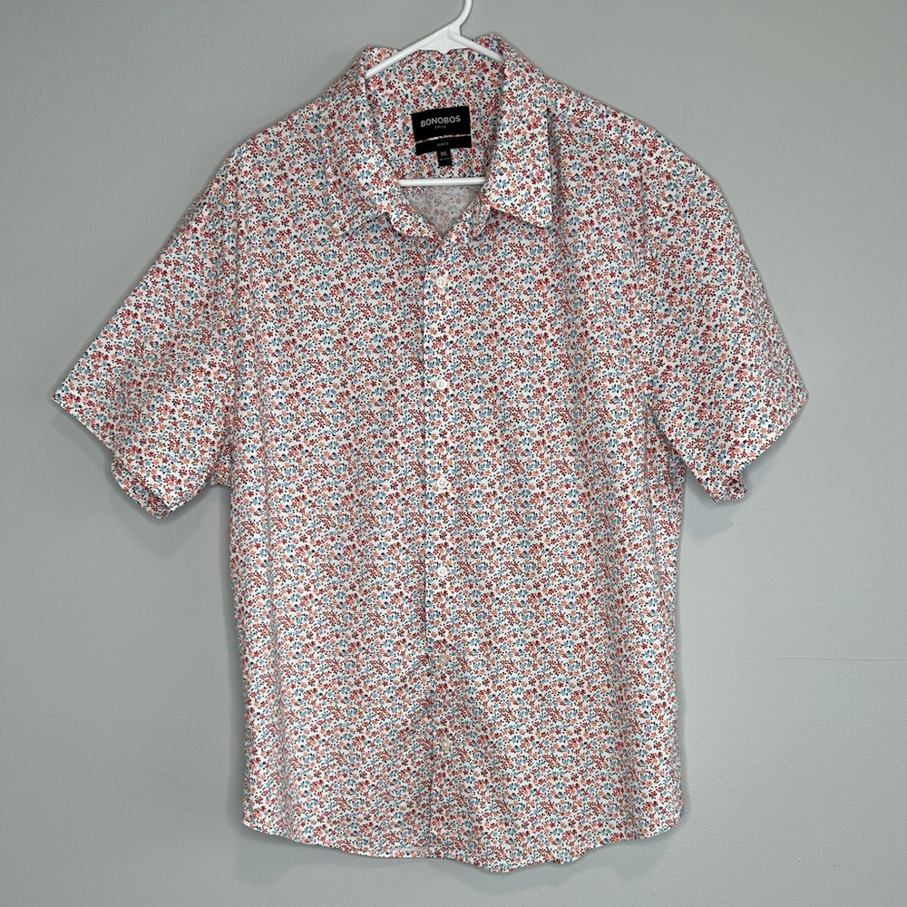 Bonobos Blue Orange Floral Print Riviera Short Sleeve Button Up Shirt XXL Slim